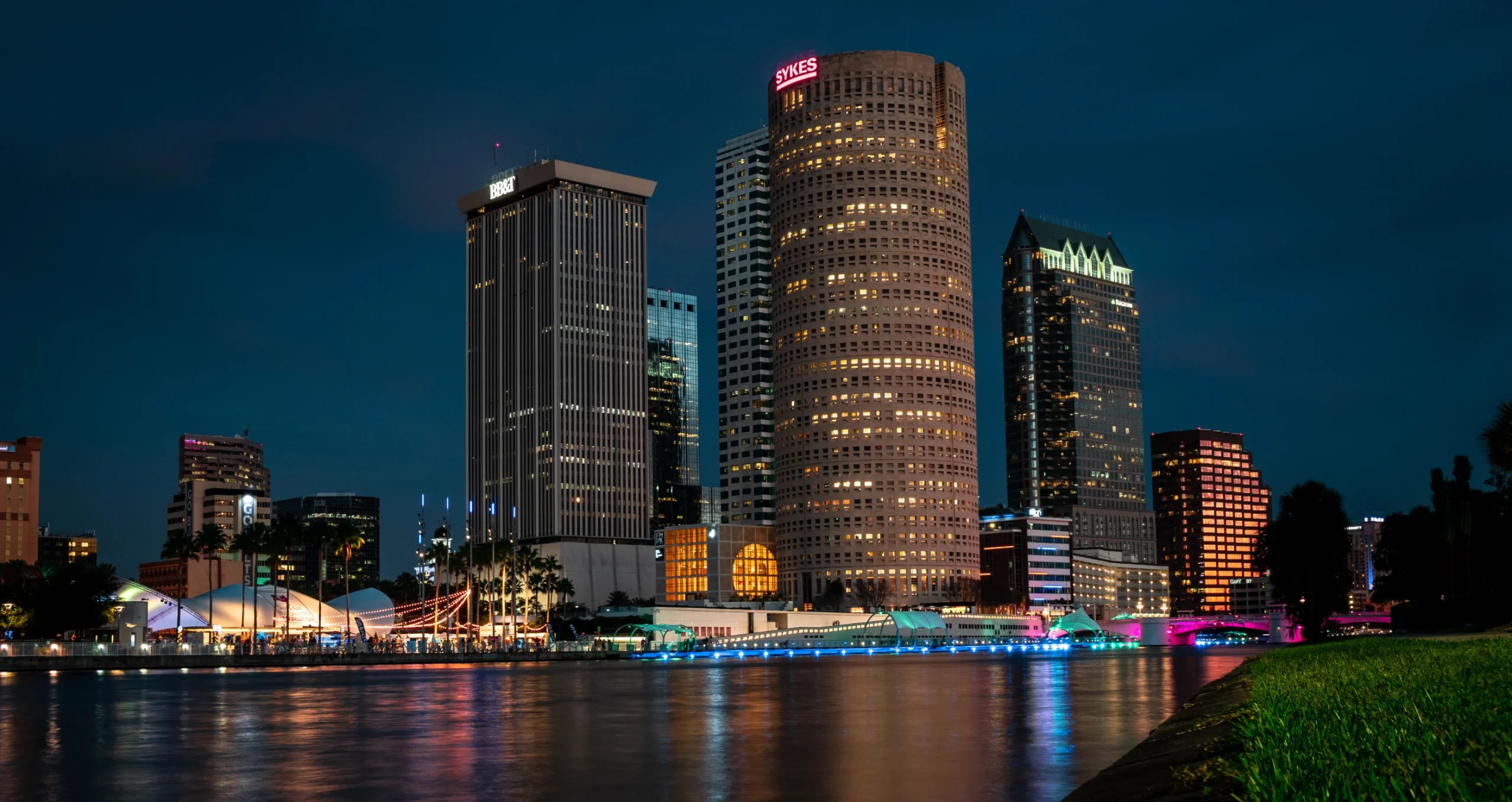 Downtown Tampa Across Body Of Water During Night Time